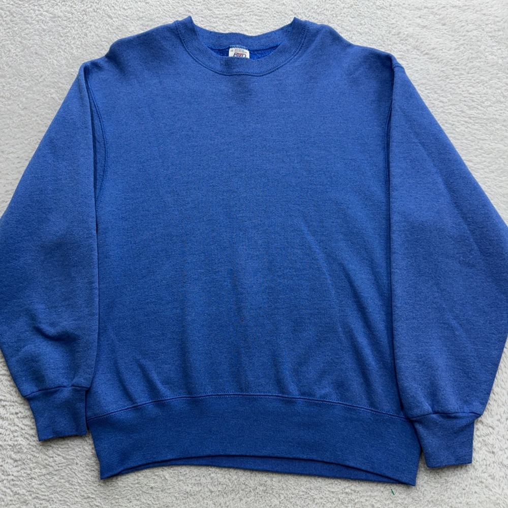 Vintage BVD Mens Blank Blue Crewneck Sweatshirt Made in USA M 90s Blank Fleece